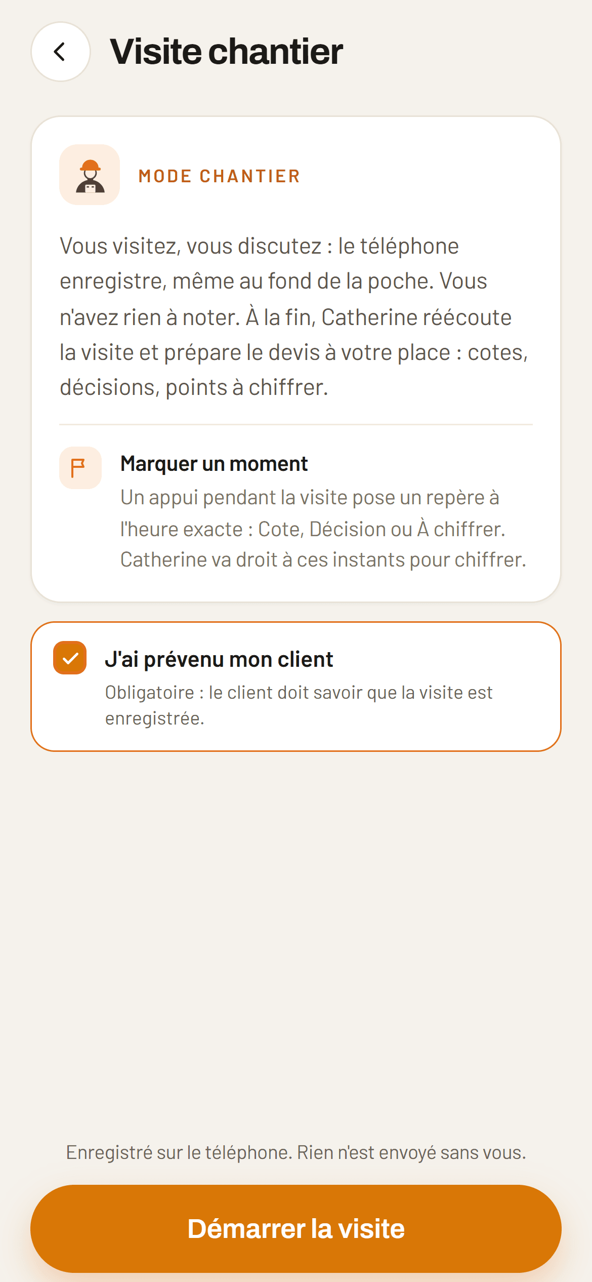 Écran Visite chantier de l'assistant Onify