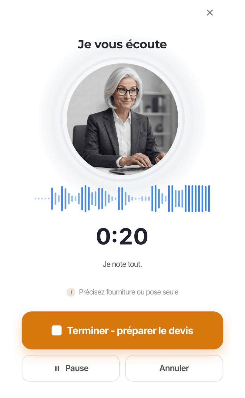 Écran Parler de l'assistant Onify : Catherine vous écoute